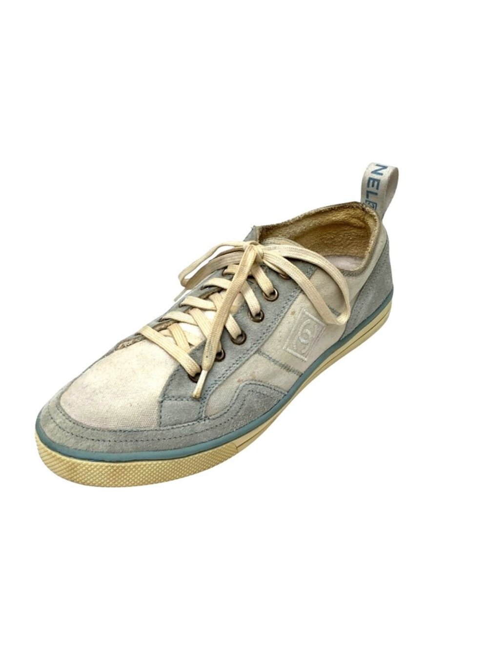 CHANEL Logo Sport Line Low-Top Canvas And Suede Trainers sz 9